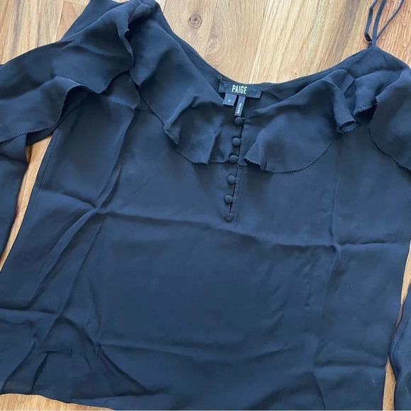 Paige Black Arabeth Cold Off Shoulder Silk Blouse Size S - Picture 3 of 4